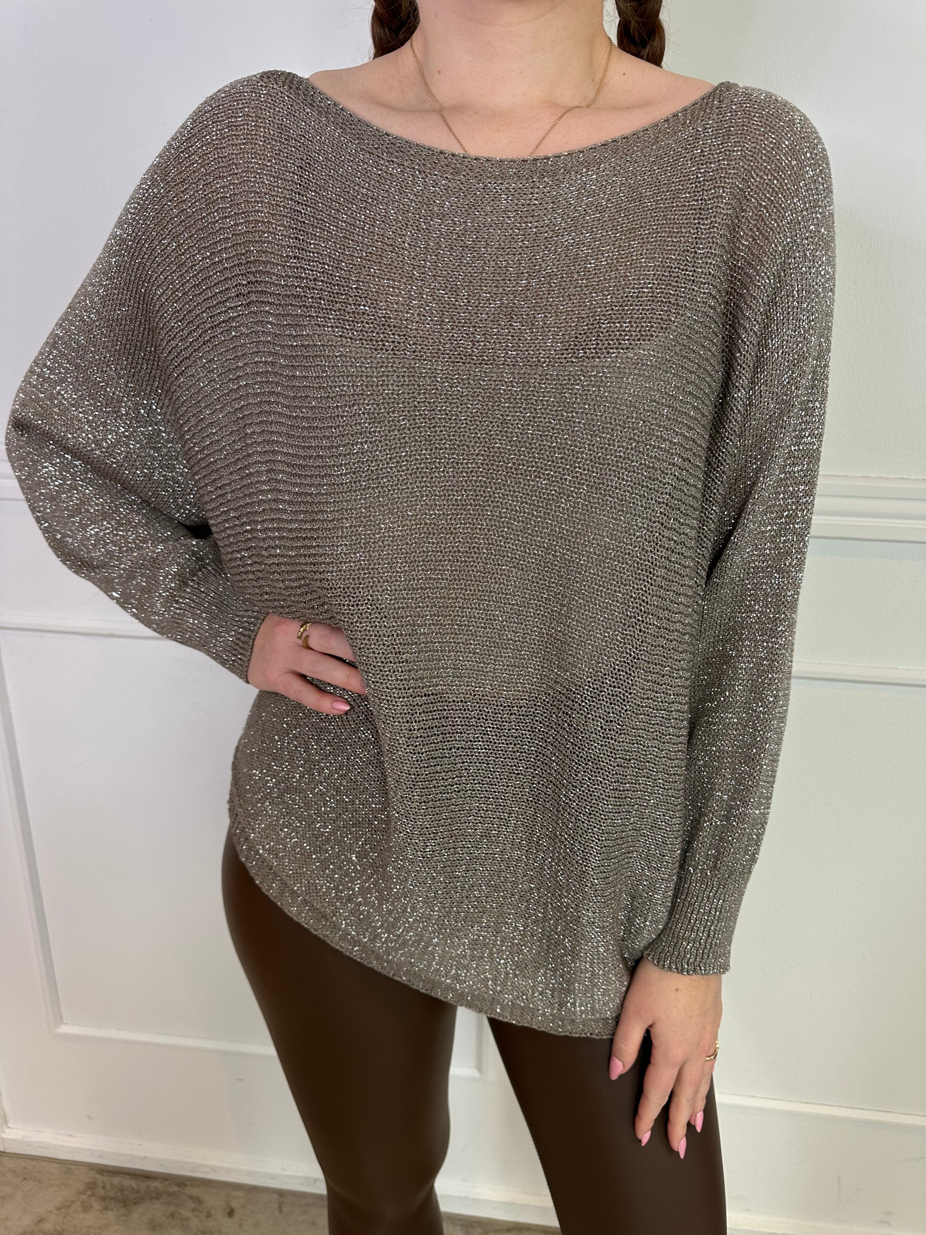 Paulina - Strikbluse med glimmertråde og sløjfe